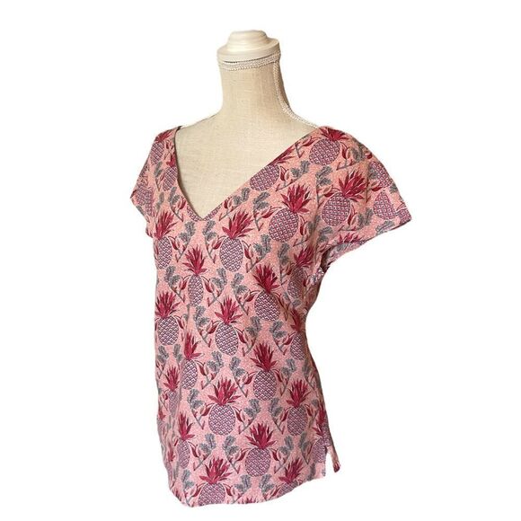 Boden Alexandra Ivory Palm Stamp Linen Top in Pink & Magenta - Picture 9 of 15